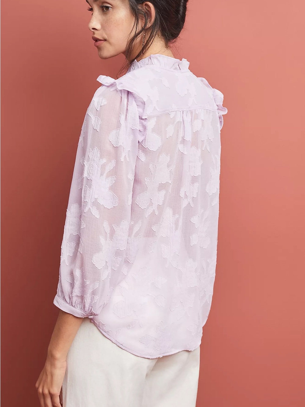 Anthropologie Maeve Mallory Lace Blouse Lilac Purple Ruffle Top S - Picture 3 of 11